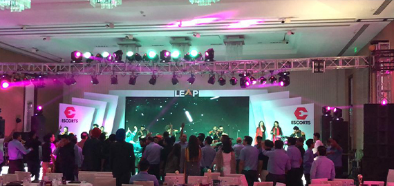 Stage, lighting truss and live show produced for a corporate event